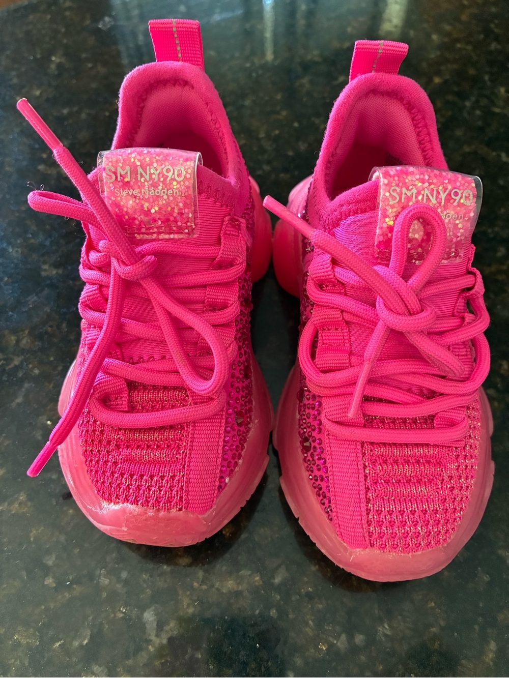 Steve Madden Kids Hot Pink Glitter Knit Sneakers